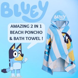 Bluey Hooded Towel Boys Girls Poncho 100% Cotton Kids Beach Towel Bath Towel Swimming Wrap Changing Robe