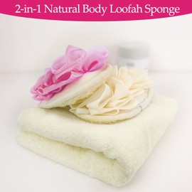 Travel Natural Body Loofah Sponge,Mini Travel Size, Loofah Double Sided,Eco Organic Sponge exfoliating with Hand,Body Scrub Sponge Loofah Soft Sensitive Skin 2Pcs (Beige&Pink)