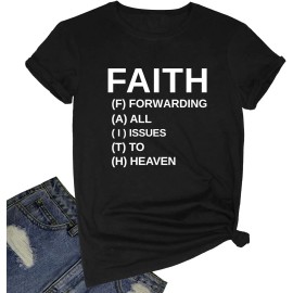 Women Faith Round Neck Printed Graphic Short Sleeve Cute Funny T Shirts TopsColor: Black, Size: 3 XL