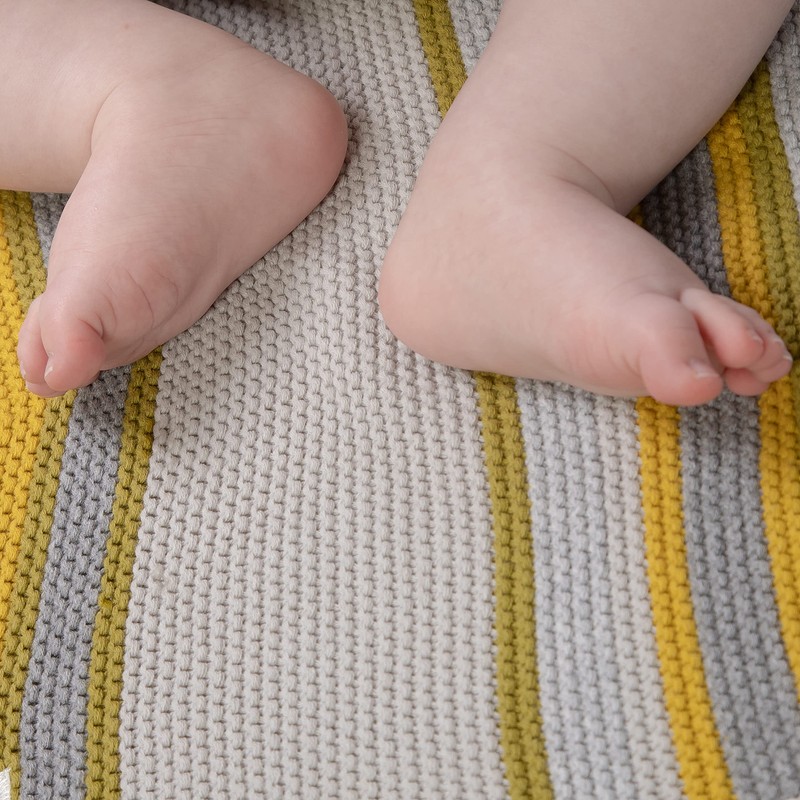 Cosatto Baby Blanket, Combed Cotton Knitted, New Baby Gift, Grey/Yellow,