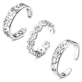 Subiceto 3 PCS Toe Rings for Women 925 Sterling Silver Adjustable Toe Rings Open Cuff Toe Rings CZ Daisy Moonstone Ring Band Rings Beach Foot Jewelry Set