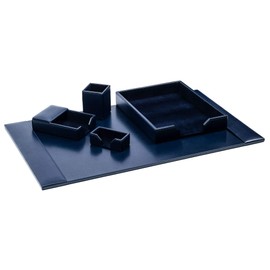 Navy Blue Bonded Leather 5-Piece Desk Set