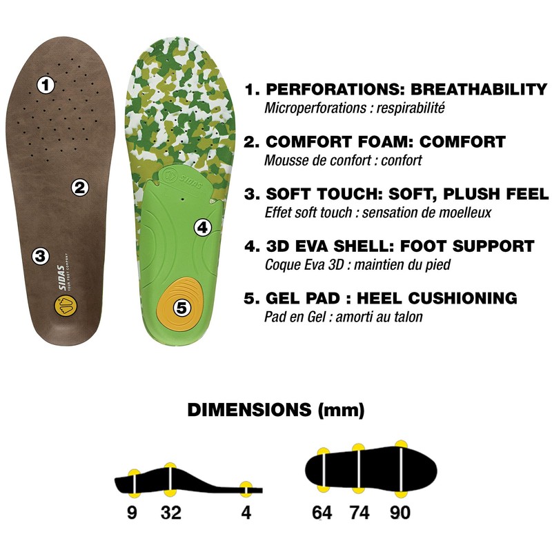 Sidas 3D Einlegesohlen für Wandern & Outdoor-Aktivitäten, grün, 39-41