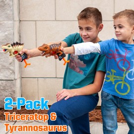 Happitry Dinosaur Blaster Gun Toys for Boys 3 4 5 6 Year Old, Small Dino Foam Guns for Toddlers Age 3-5, Cool Toddler Toy Gun Gifts for Little Kids Birthday or Christmas, 2 Pack T-rex & Stegosaurus