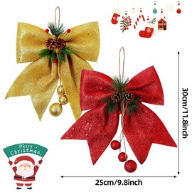 Christmas Bow, Red Gold Christmas Bows, Christmas Bow, Christmas Tree Bows for Wreath Decoration, Large Outdoor Christmas Tree Bow, Christmas Decoration for Christmas Decoration