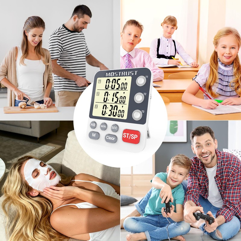 MOSTRUST Digital Dual Kitchen Timer, 3 Channels Countdown Triple Timer