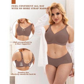 PoseFree Deals of The Day Clearance Prime Womens Wireless Bras Supportive Tshirt Bra No Underwire Seamless Push Up V Mesh Everyday Bras Coffee 2XL