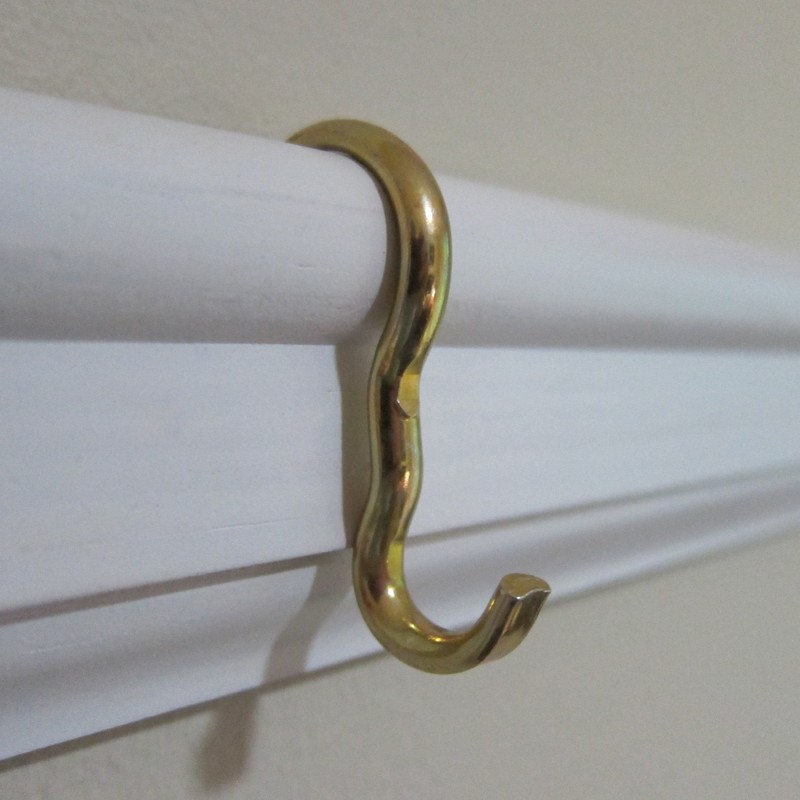 Narrow Picture Rail Hooks Brass Finish - 10 Pack -