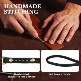 Leather Dog Leash 6 ft x 5/8 inch Heavy Duty Genuine Leather Dog Training Leash Soft and Strong Leather Leash for Small and Medium Dogs Black