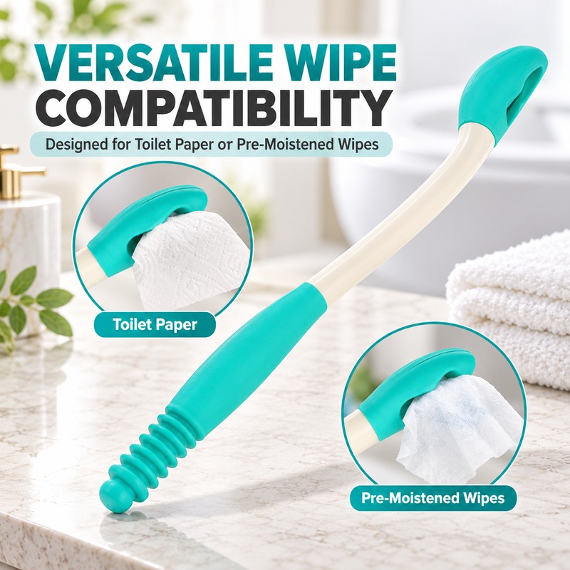 Long Handled Toilet Wiping Aid with Tissue Release Button, Ergonomic
