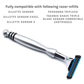 Taconic Shave Mango de afeitar compatible con sensor Gillette cromado pesado – Incluye una cuchilla de afeitar precargada – Acepta sensores GIllete, s