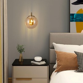 DreamRcoach Sphere Porch Light, Outdoor & Indoor Wall Lantern, Round Front Door Wall Lighting | Warm Light | Modern Globosity Wall Lamp for Front Door, Garage, Yard, Patio (Amber Color)