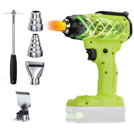 Compatible with Ryobi 18V Battery Cordless Heat Gun, 350W LED Light, Quick Heat Welded Heat Gun 122°F - 120°F Variable Temperature Control with 4 Nozzles and Scraper for Crafts(No Battery)