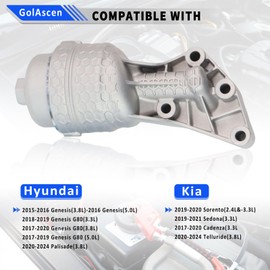 26300-3LAA0 Upgrade Aluminum Oil Filter Complete Assembly Compatible with Hyundai Palisade 2020-2024, Genesis G80 2017-2020, Kia Telluride 2020-2024, Kia Sorento Cadenza Sedona 2017-2021