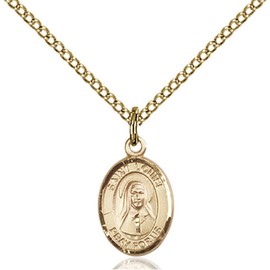 Bonyak Jewelry Saint Medal Collection Gold Filled St. Louise de Marillac Pendant 1/2 x 1/4 inches with Gold Filled Lite Curb Chain