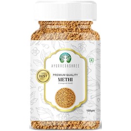AYURVEDASHREE Fenugreek (Methi) Seeds Whole 100gm | Trigonella foenum graecum | All Natural | Vegan | Non-GMO | Indian Origin, used in cooking & Ayurvedic spice