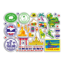 A5 Sticker Sheet Thailand Landmarks Vinyl Stickers - Bright Thai Map Airport Stamp Skyline Flag Travel Holiday Country City Aesthetic #80323
