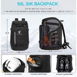 XIANFENGNIAO Ski Boot Bag,50L Waterproof Skiing Boot Travel Backpack for Snowboard Boots, Ski Helmet, Goggles, Gloves, Skis, Snowboard & Accessories for Men,Women and Youth (Black)