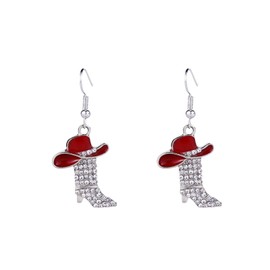 ANGLEQUEEN Western Rhinestone Earrings for Women Crystal Zirconia Cowboy Boots Dangle Earring Bohemian Country Western Drop Earrings Country Concert Cowgirls Outfits Accessories Red
