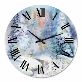 Designart 'Winter Landscape With Snowy River I' Traditional wall clock - 36 in. high, 36 In. Wide