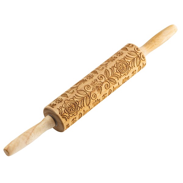 TableCraft Embossed Beech Wood Rolling Pin – 15.25 Inches, Fall