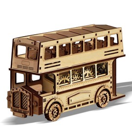 Wooden Double Decker Bus, 3D Wooden Puzzles for Adults and Children to Build - Wooden Rolling Coasters, Model Kits for Adults and Teenagers to Build