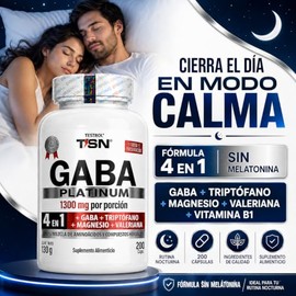 Gaba Platinum | Fórmula 4 En 1 | Gaba 750 mg con Triptófano, Magnesio y Valeriana, Fórmula 4 en 1 + Vitamina B1 sin Melatonina para Rutina Nocturna, 1