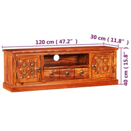 vidaXL TV Stand - Solid Sheesham Wood with Copper Accents - Ample Storage for Media Equipment - Pre-Assembled - 47.2"x 11.8"x 15.7"
