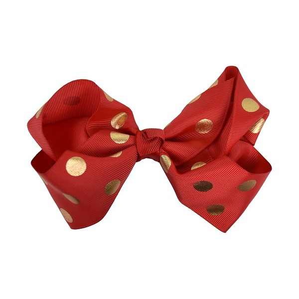Red 5 Inch Bow With Gold Polka Dots