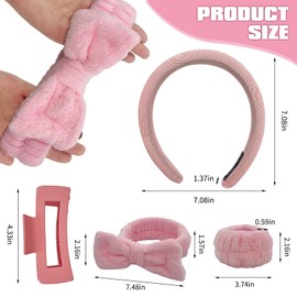 7 PCS Spa Set Face Wash Headband and Wristband Set Makeup Facial Skincare Headbands Include 2 Hairband, 4 Wrist Bands, 1 Hair Clip (Pink, One Size)