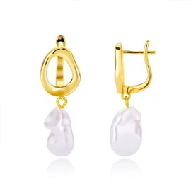 Dainty Gold Oval Hollow Metal White Baroque Pearl Dangle Drop Earrings for Women, Simple Vintage Irregular Pearls Dangly Earring Party Jewelry Gifts (Gold)