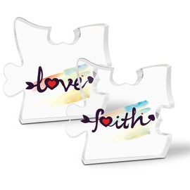 2Pcs Cute Home Sign, Home Family Decor for Desk Table, Modern Rustic Home Decorations for Living Room Bedroom, Faith Love Decorative Plaque, New Home Housewarming Gifts for Women Men