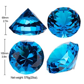 Longwin Aquamarine Blue Crystal Diamond Shaped Paperweight 100mm Wide Solid Color Ornament Home Decoration
