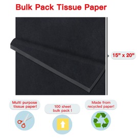 Packanewly Bulk Gift Wrapping Tissue Paper, 100 Sheets Black, 15 x 20 Inch Gift Wrap Paper for Art Craft Festival Birthday Party Floral Pompom