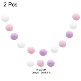 sourcing map 2pcs Pom Pom Garland 6.6 Ft 30 Balls Colorful Felt Ball Garland for Wall Christmas Tree Decor Birthday Banner Easter Party Decorations, White, Pink, Purple