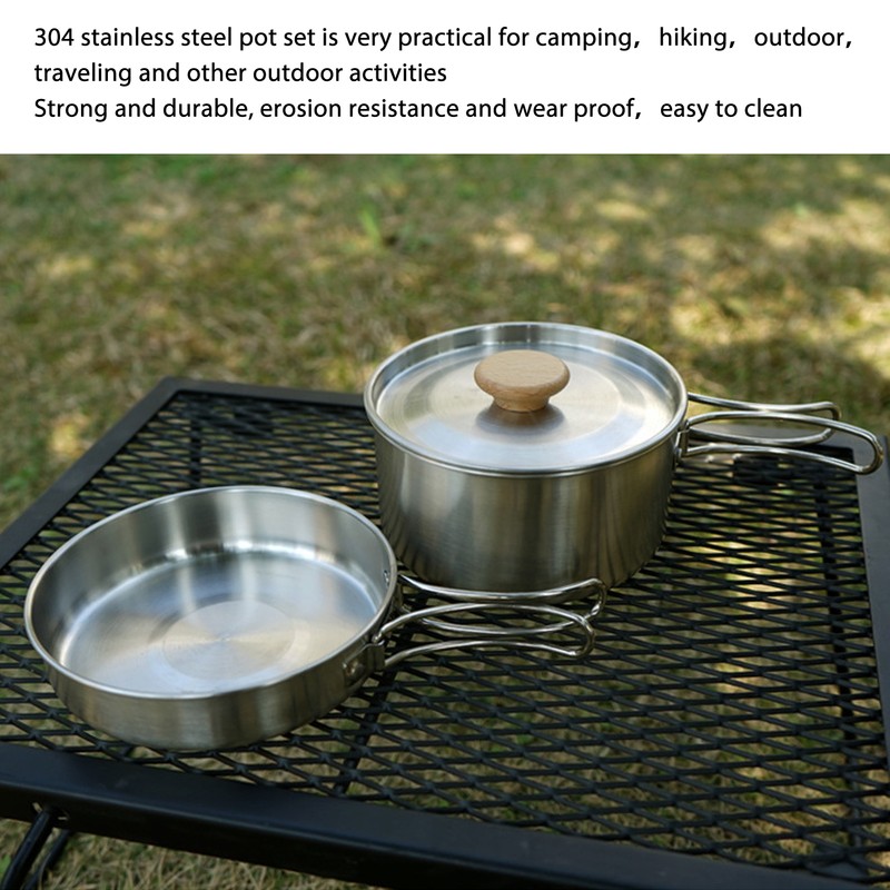 Cooking Pot and Pan Set 304 Stainless Steel Portable Camping