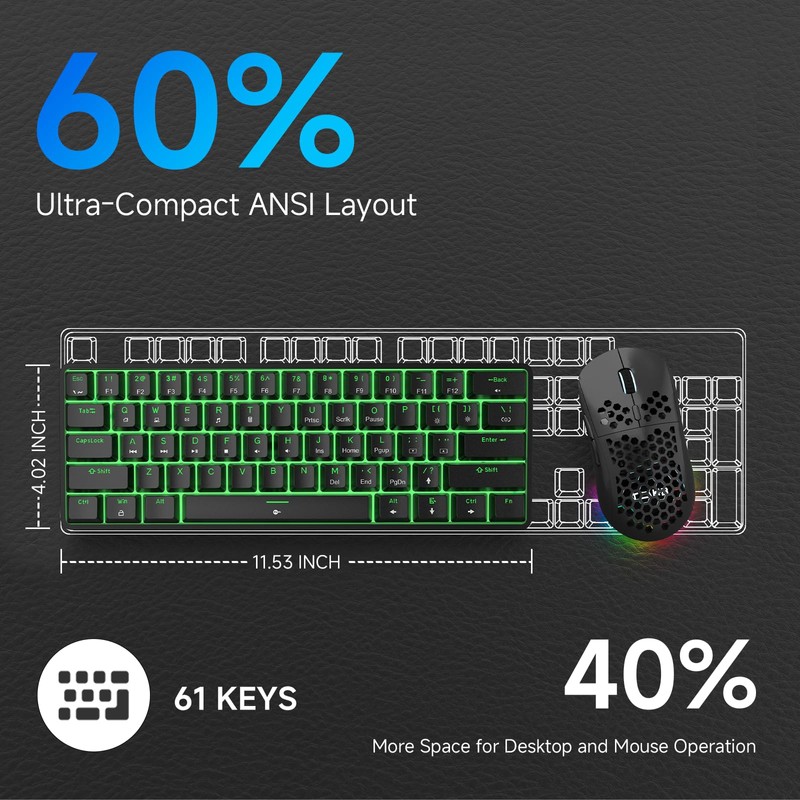 TMKB T61SE 60% Mechanical Gaming Keyboard, Linear Red Switch, LED