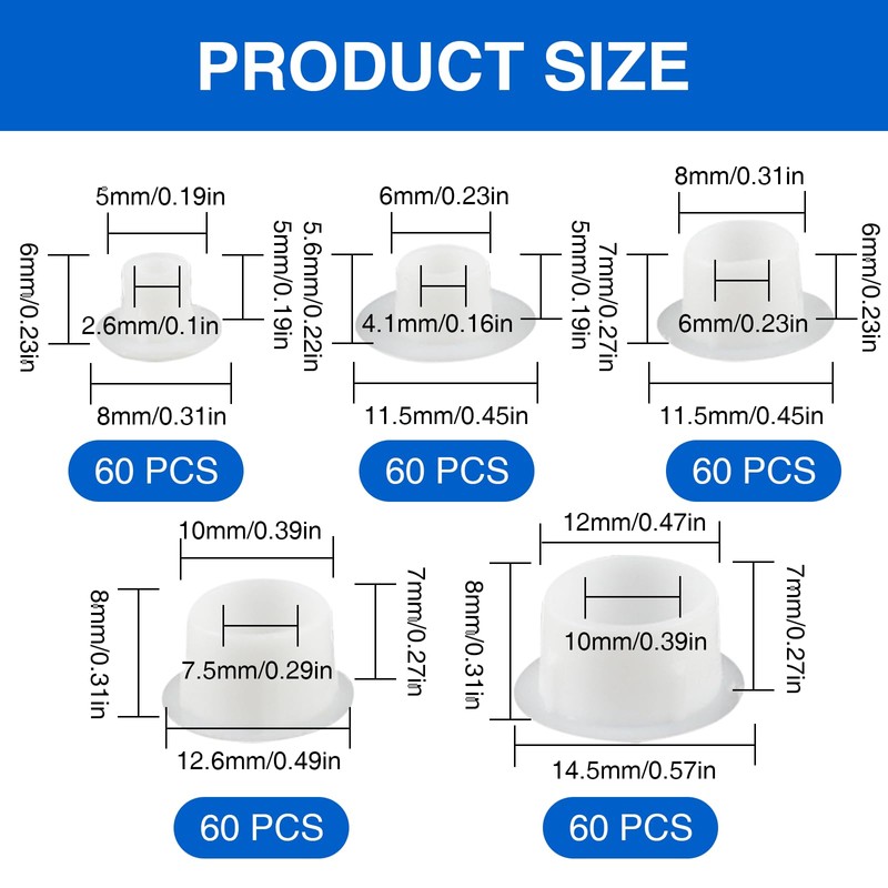 LOGJAM 300 Pcs 5 Size Plastic Hole Plugs Cover, 1/5"