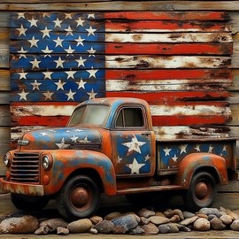 RYMILIE 5D Diamond Painting Kits for Adult,Truck Diamond Art Kits for Adult Beginners,USA Flag Diamond Painting Full Round Drill Crafts Kit for Home Wall Decor Gift 13.8x13.8inch