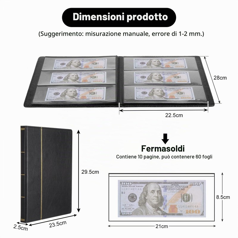 Fippy 60 Tasche Album Porta Banconote da Collezione, Raccoglitore per