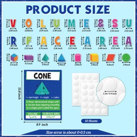 Funrous 38 Pcs Educational Math Posters Volume And Surface Area Formulas Poster Geometry Mathematics Bulletin Board Math Classroom Learn Material for Elementary Middle School Supplies (38, Shape)