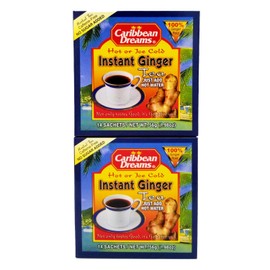 Caribbean Dreams Instant Ginger Tea Un-Sweetened 14 Sachets 56gr (1.98oz) - Pack of 2 (Total 28 Sachets)