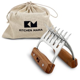 Kitchen Mama Meat Claws: Stainless Steel Shredder Claws with Wooden Handle for BBQ, Shredding, Pulling Pork, Chicken, Beef, and Turkey - Perfect for Grill Masters (1 Pair)