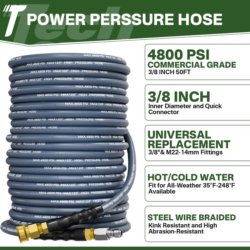 TechSweepPro 5000PSI Pressure Washer Gun and Hose Kit, 50FT Kink