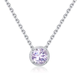 Qings June Birthstones Alexandrite Necklace 925 Sterling Silver Moonstone Birthstone Pendants Dainty Sterling Silver Birth Solitaire Small CZ Necklaces Gifts for Couples Girlfriend