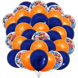We Moment Zone 12 Inch Balloons Navy Blue Orange Party Latex Balloons Confetti Balloons for Birthday Baby Shower Graduation Wedding Engagement Party Decoration, Pack of 50