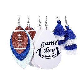 3 Pairs Colorful Layered Football Tassel Leather Dangle Earrings Set Glitter Football Sports Lover Earrings for Women Jewelry(D)