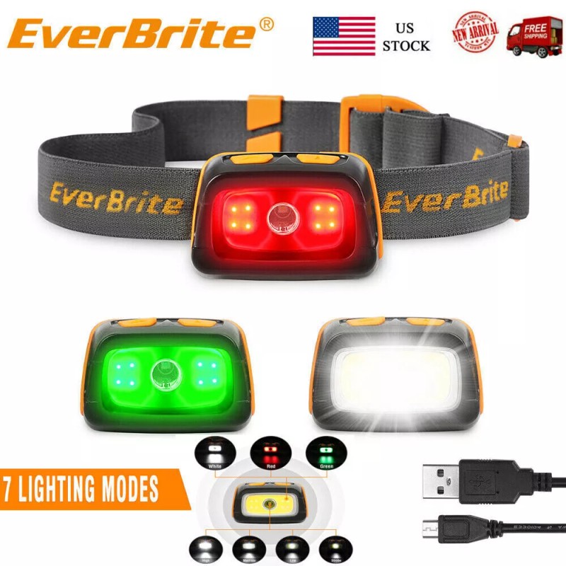EverBrite Rechargeable LED Headlamp Red Green Light Tail Light 7
