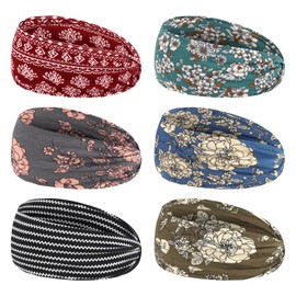 YARIEW 6Pcs Boho Headbands Head Bands Sweat Band Hair Wrap Headwrap Fashion Boho Wide Thick Workout Yoga Elastic Headbands Mens Cooling Running Sports Headband Sweatbands for Women