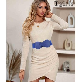 Tgirls - Cinturón elástico para mujer, cinturón de cintura ancha para vestidos, cinturón de hebilla entrelazada, cinturón elástico clásico, Azul, Fit waist size:24''-30''